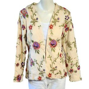 Boston Proper Cream Floral Embroidered Beaded Jacket Size 12